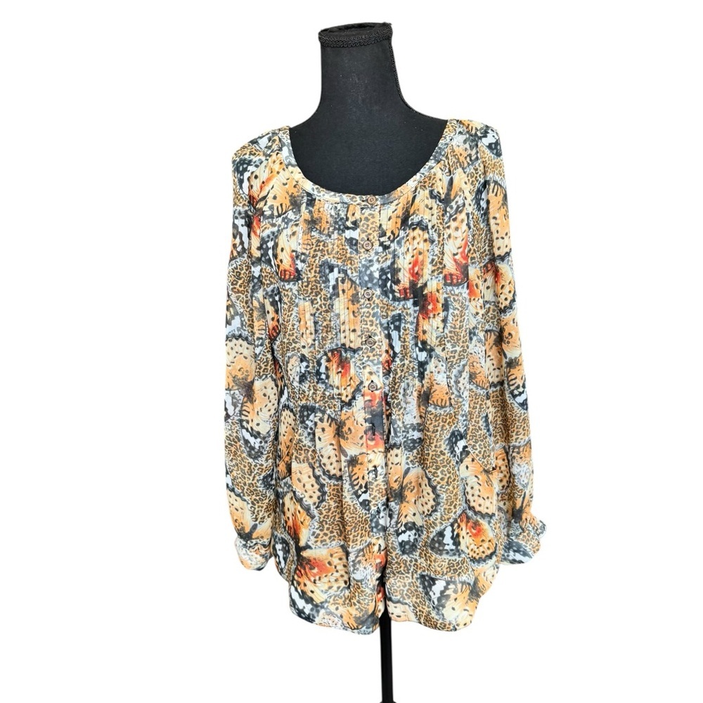 Grace Elements Large Butterfly Leopard Boho Tunic Blouse Pockets T4